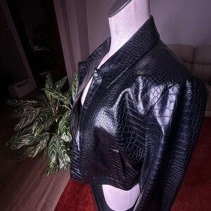 Calvin Klein Black Croc-Embossed Leather Jacket